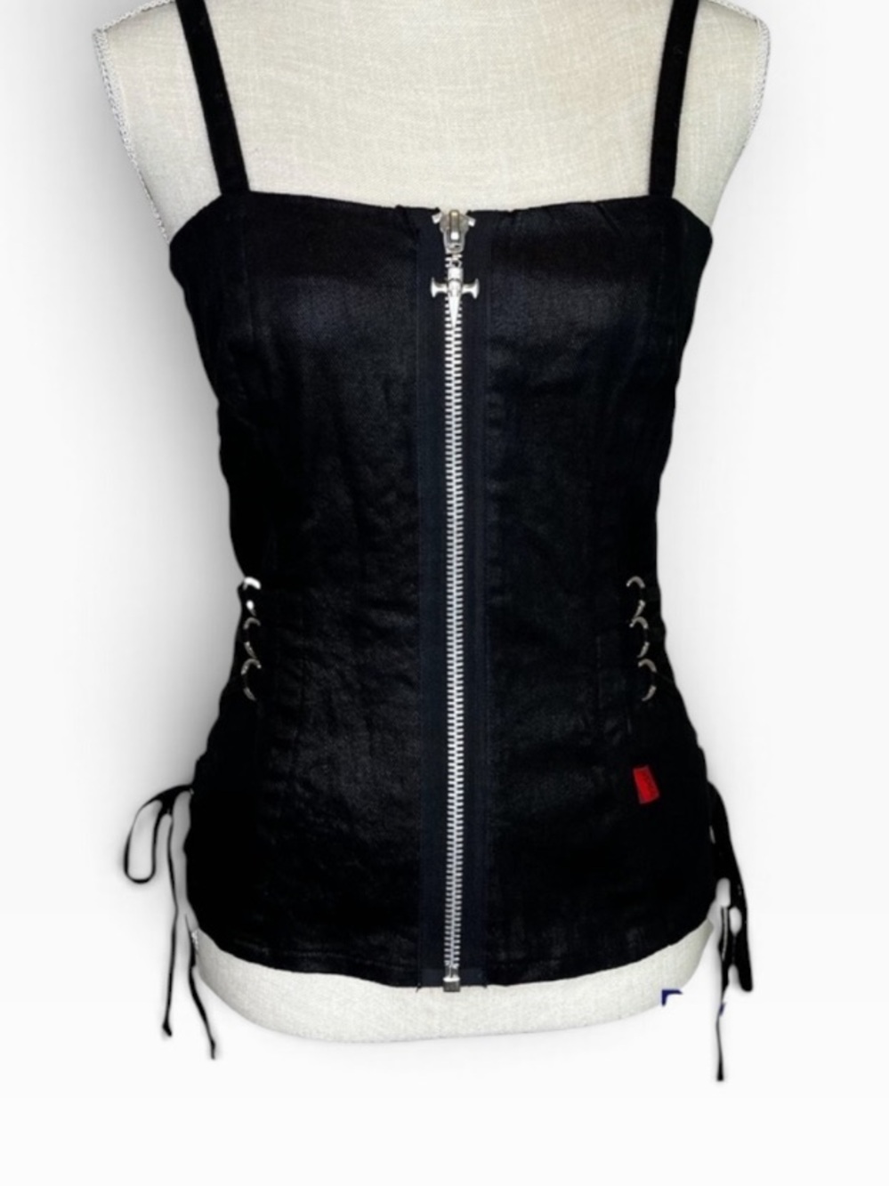 Tripp NYC Corset Top Lace Up Sides Front Zipper Black Zipper size Small